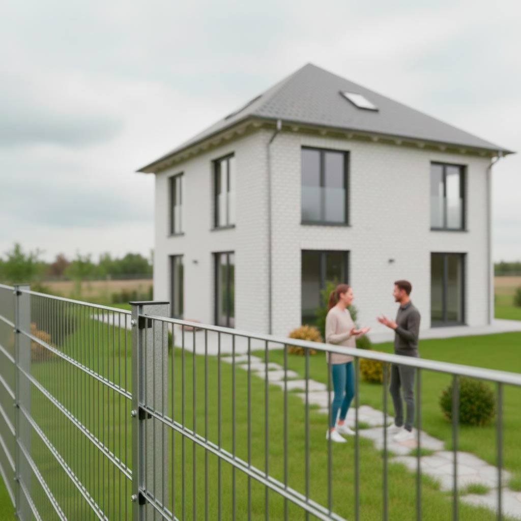Bild Doppelstabmattenzaun verzinkt mit Haus und Garten